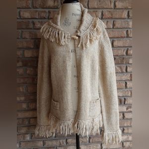 Contact New York Long Sleeve Sweater with Fringe Hem. Size Large.